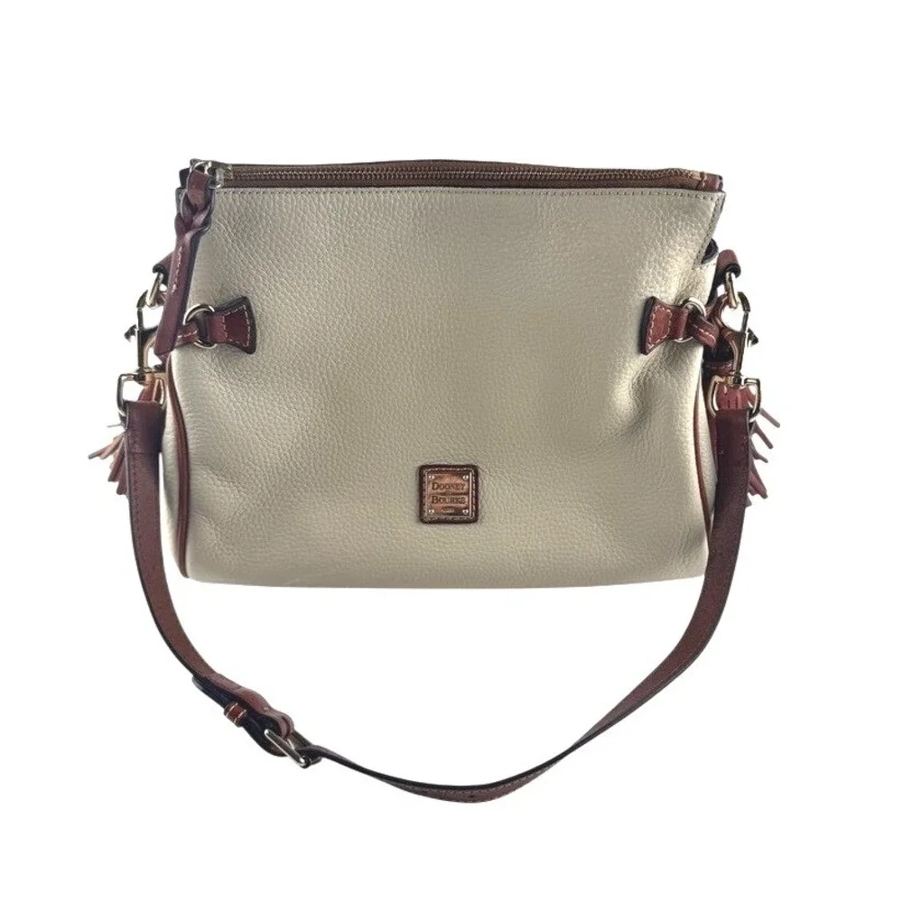 Dooney & Bourke Cream Leather Hobo with Brown Trim